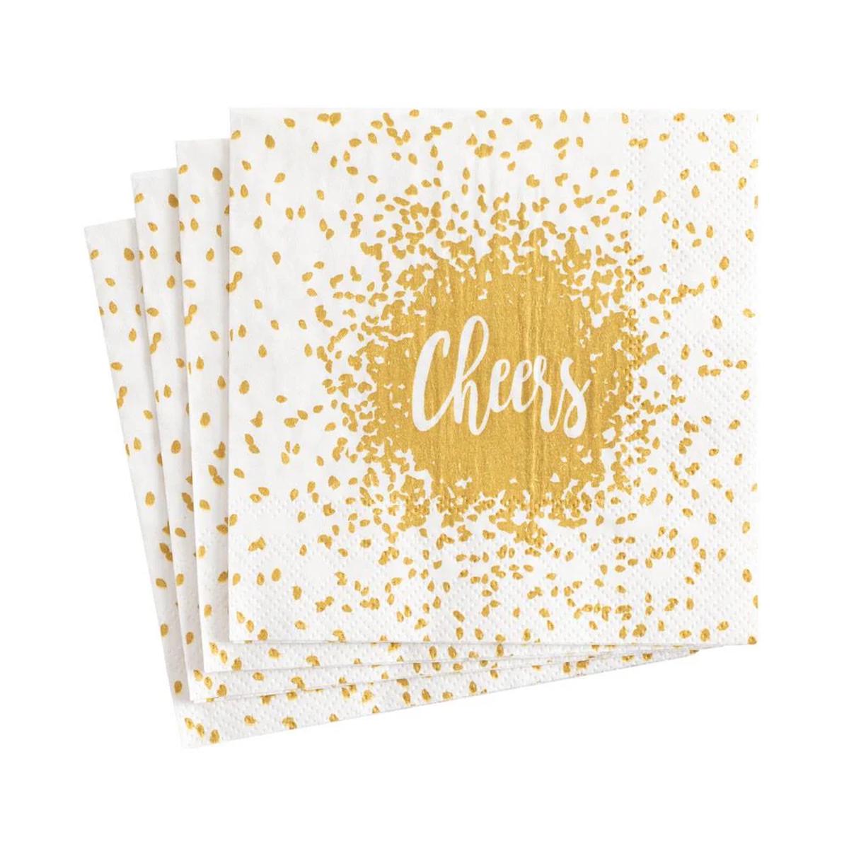Caspari Gold Cheers Napkin - 20 Cocktail Per Pack - Default Title