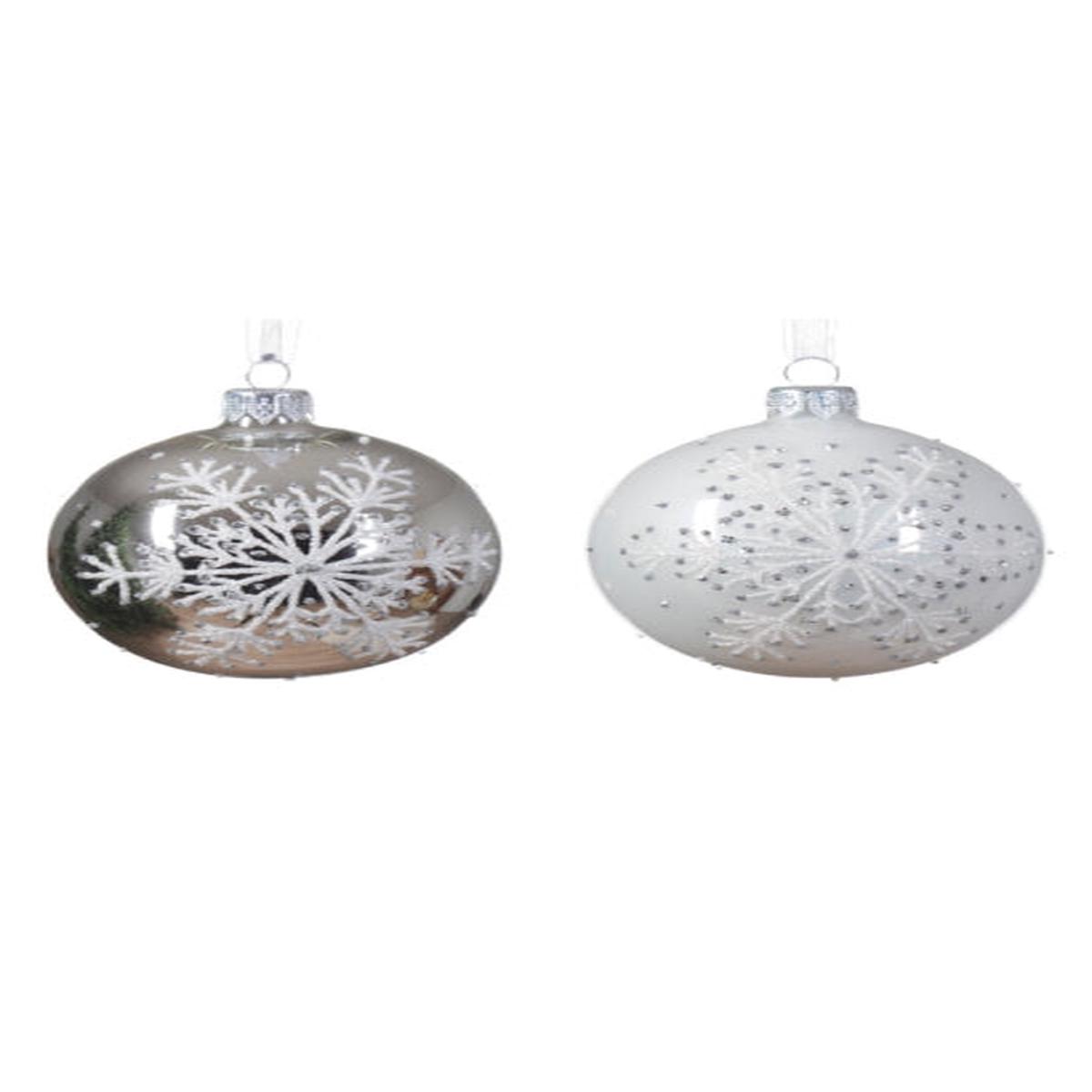Glass Christmas Tree Ball with Snowflake, Assorted Colors, 8cm