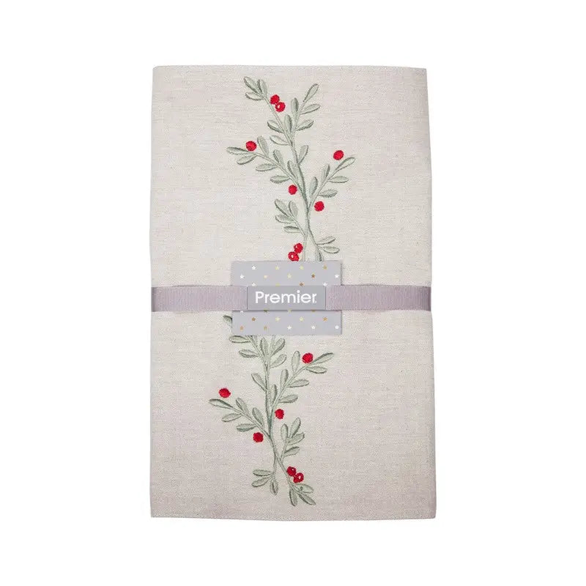 Premier Embroidered Chambray Holly Berry Table Runner 2m