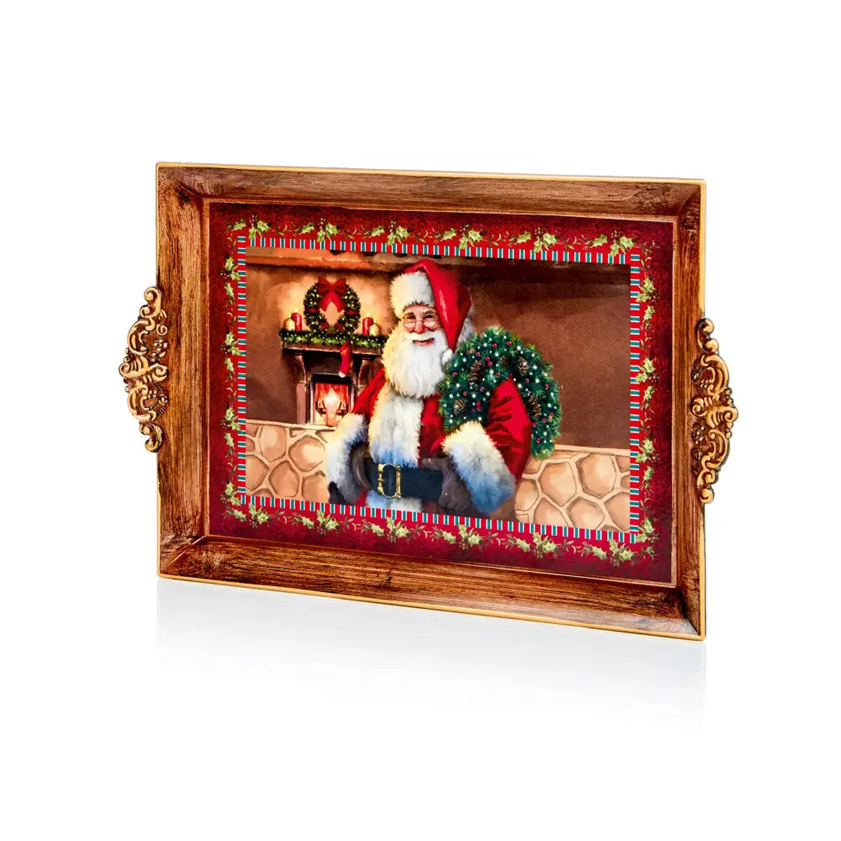 Red Santa with Wreath Tray 39x25cm