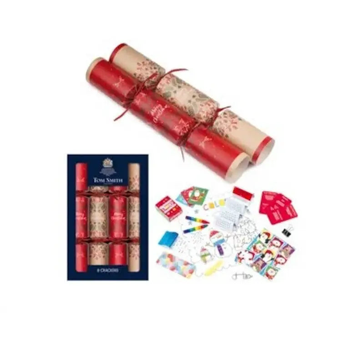 Tom Smith 8 Family Christmas Crackers 31cm / 12 Inch - 4 Colours Available - Kraft