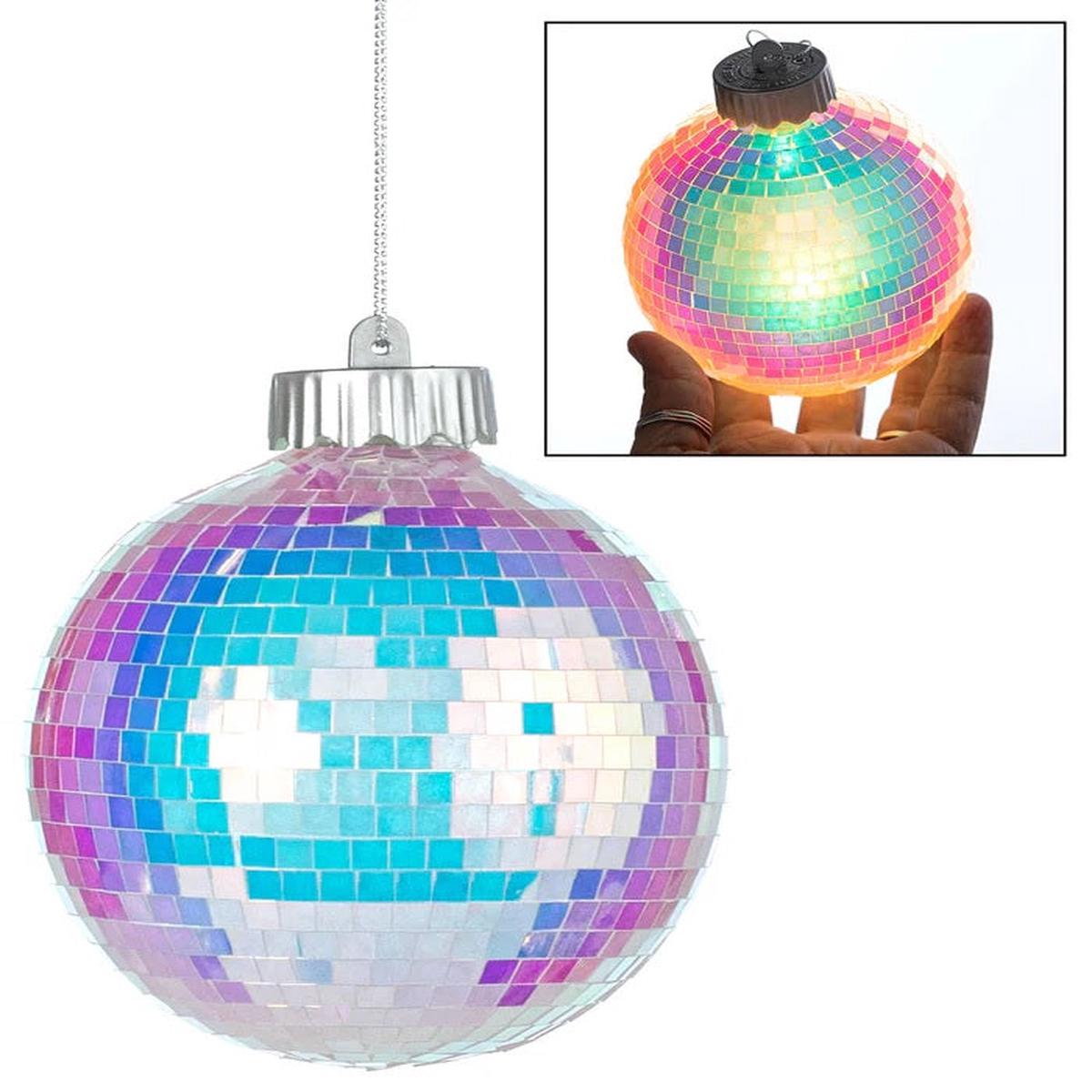 100MM Iridescent Mirror Ball Light-Up Ornament