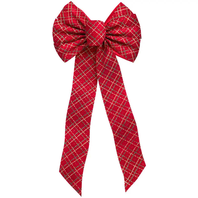 10" x 22" Glittered Plaid 7-Loop Christmas Bow