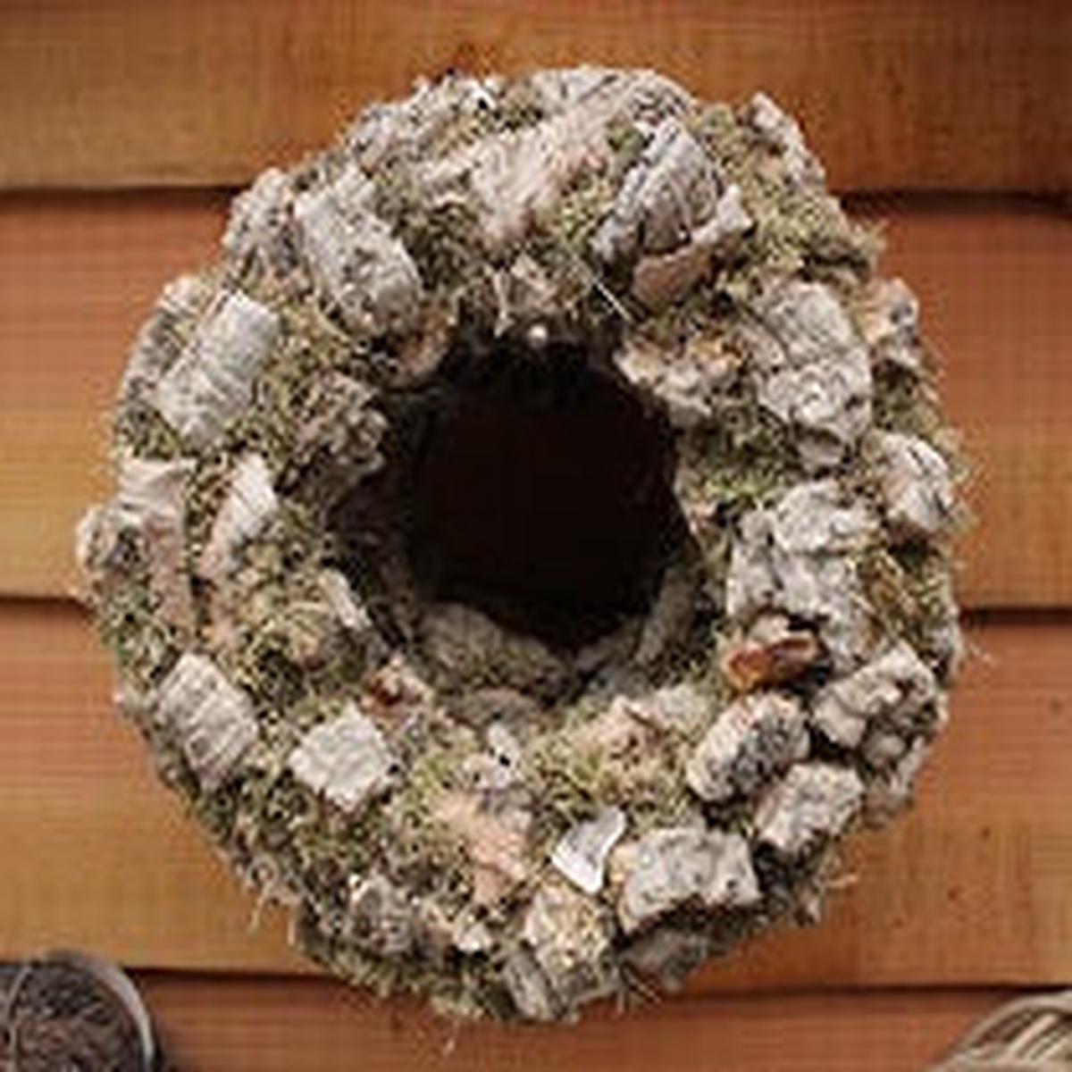 Wreath cobble Bark D40cm Frosted White