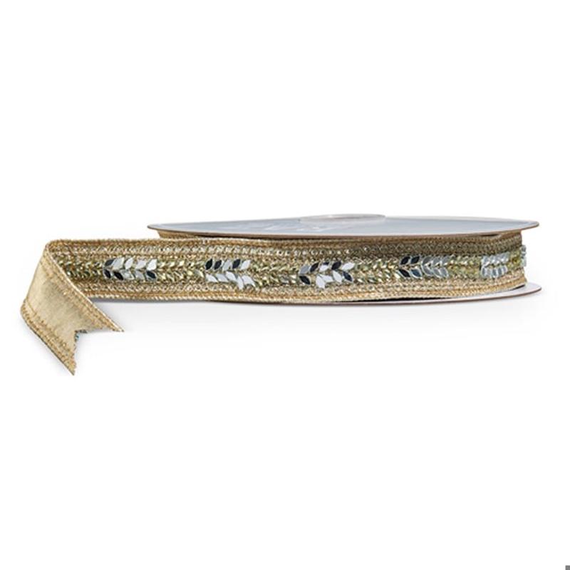 1" X 10 Yds Gold Jeweled Wired Ribbon