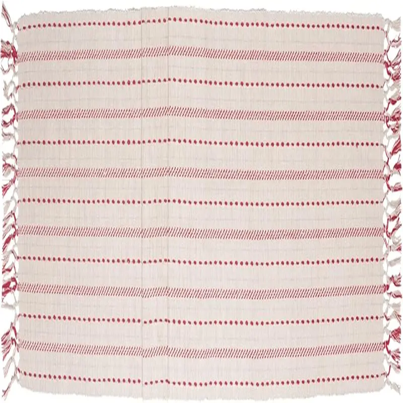 Cotton Table Runner Dining Room Tabletop Decorations for Home and Tablescapes, 72" x 13", Red & Cream Saddle Stitch