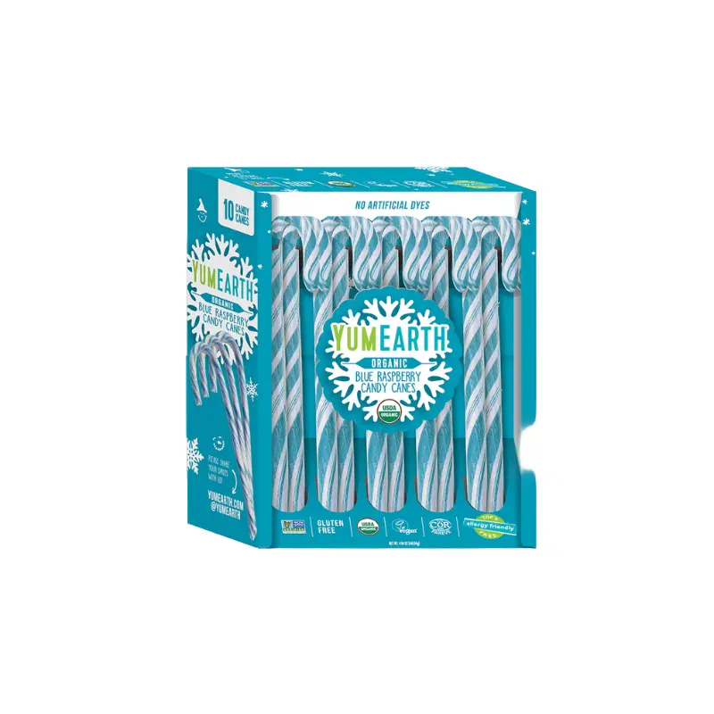 Yum Earth Organic Blue Raspberry Candy Canes 4.94 oz. Box