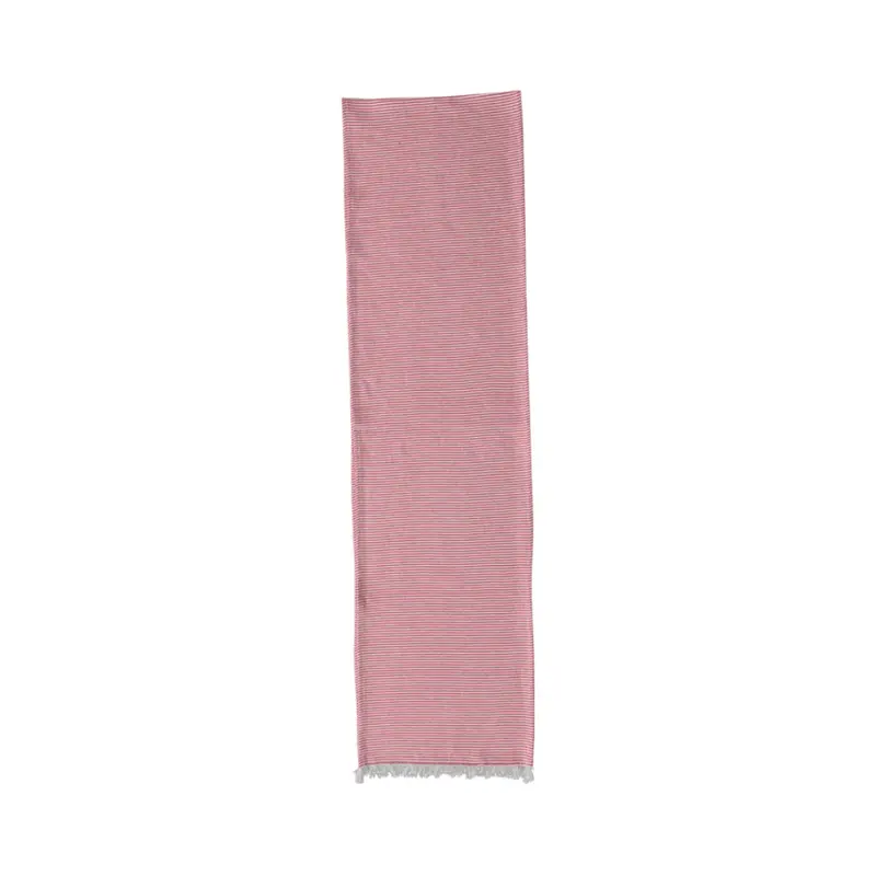 Woven Cotton Table Runner w/ Stripes & Fringe - Red & White