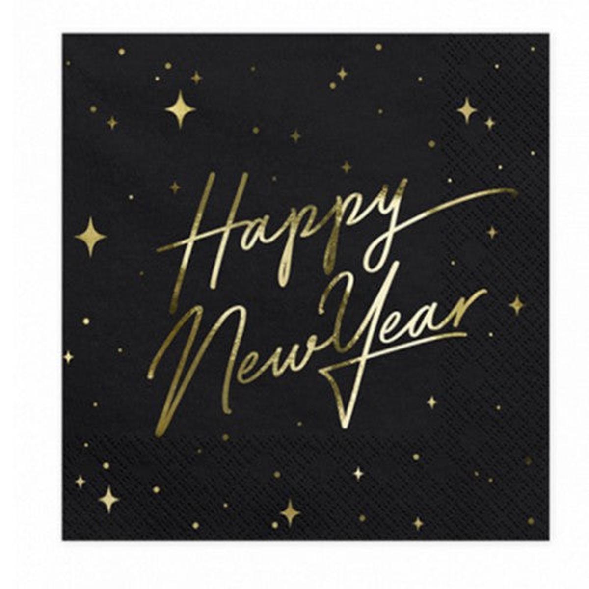 "Happy New Year" Black Paper Napkins 33cm