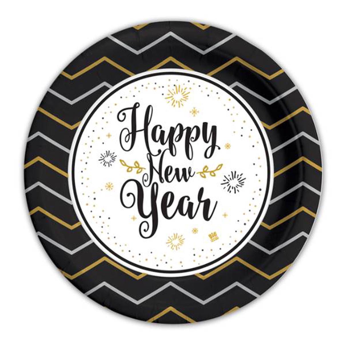 "Happy New Year" Flat Paper Plates 18cm 8pcs.