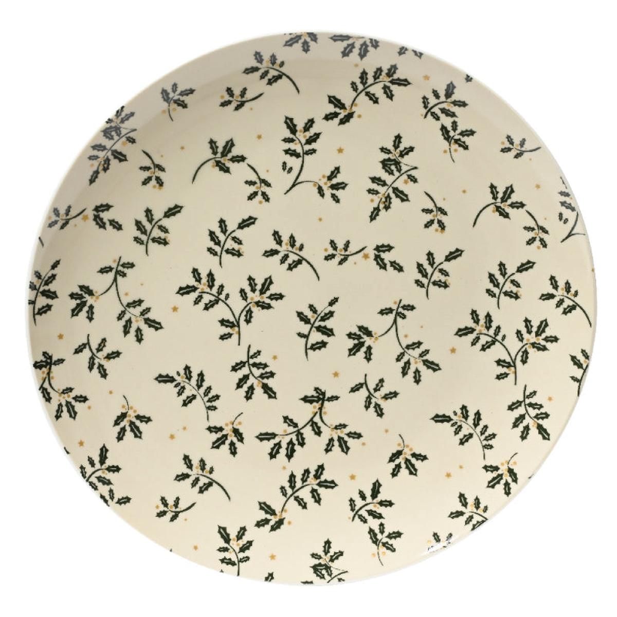 White Porcelain Flat Plate, 20cm in diameter, with Mistletoe