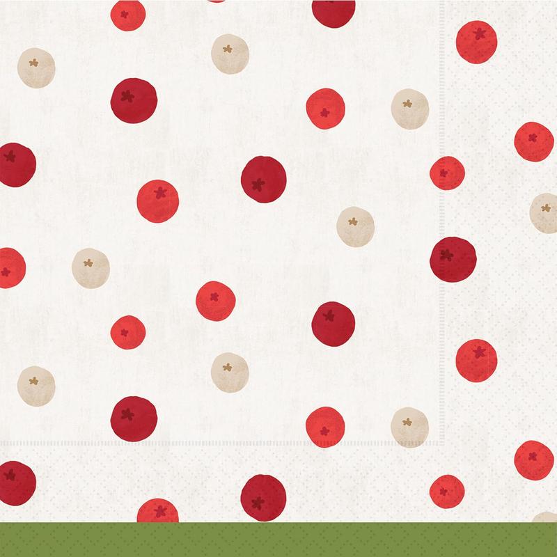 Cocktail Napkins 3-Ply Paper 5" x 5", Winter Berry Dots, 20-Count