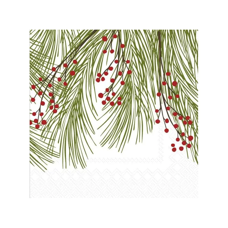 Party Napkins Disposable 3-Ply Paper Lunch Napkin Pack, 6.5" x 6.5", Winterberry Pine, 20-Count