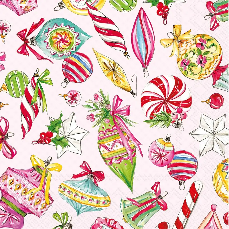 Party Napkins Disposable 3-Ply Paper Lunch Napkin Pack, 6.5" x 6.5", Vintage Ornaments, 20-Count