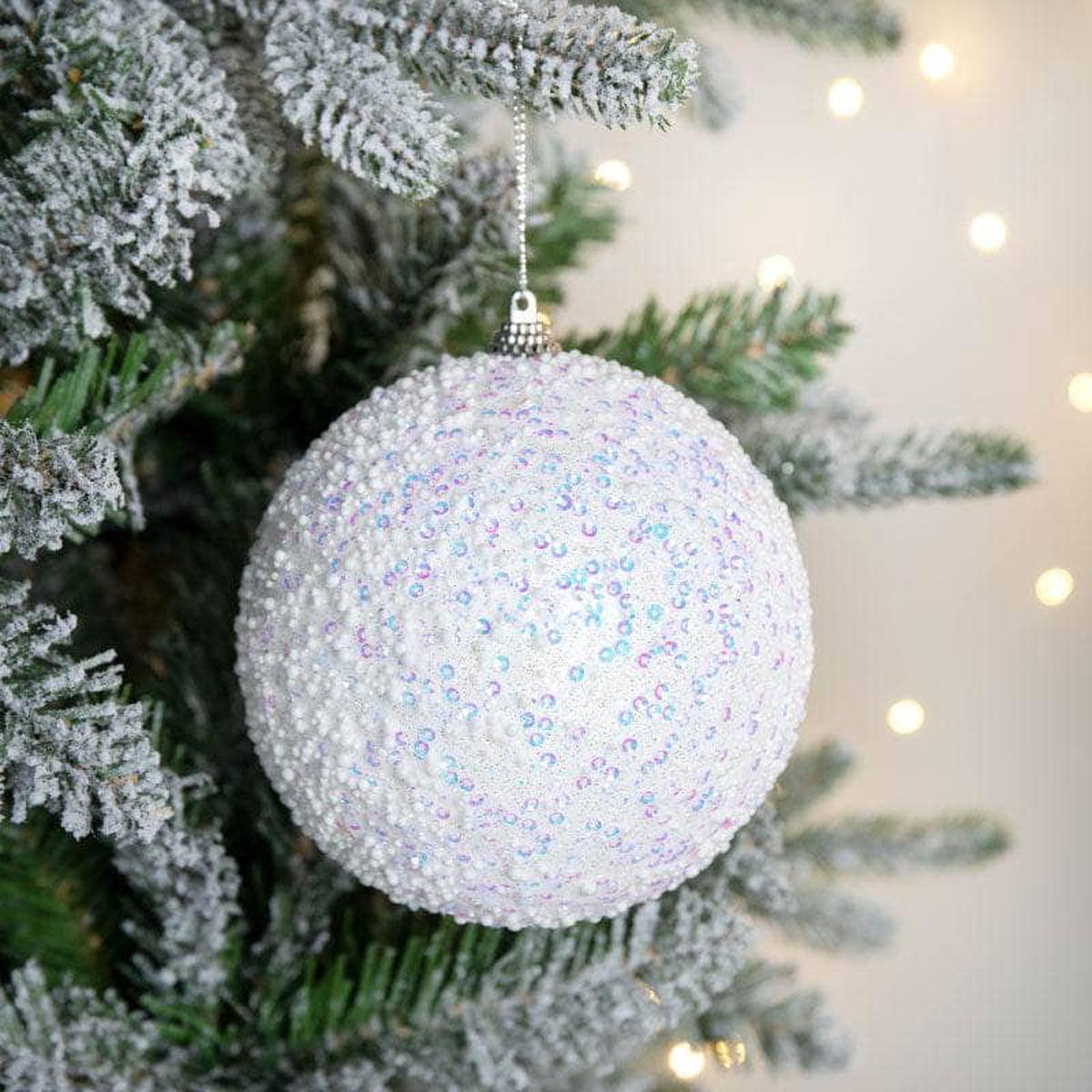 White Sequin Bauble - 12cm