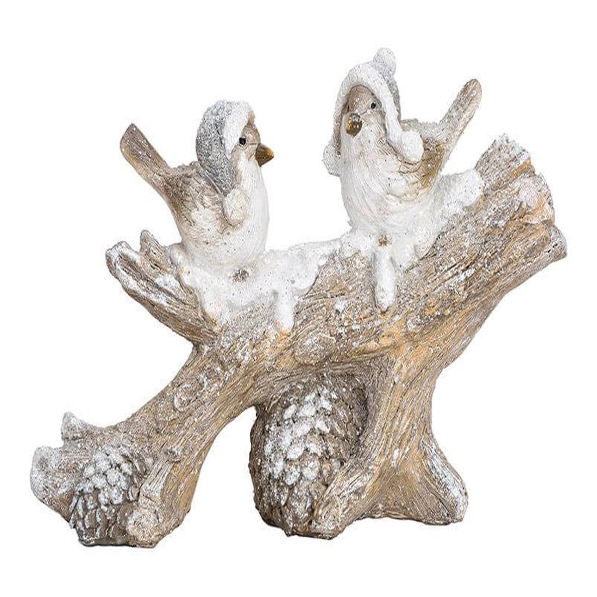 Winter bird on branch Poly White  27x16x8cm