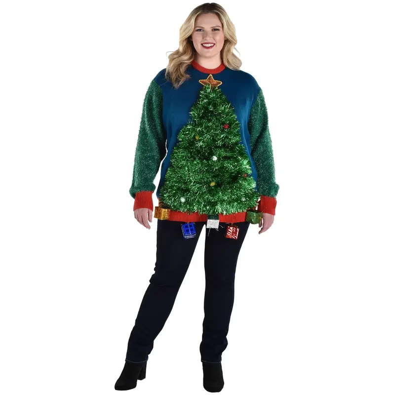 3D Tinsel Tree Ugly Sweater - Adult