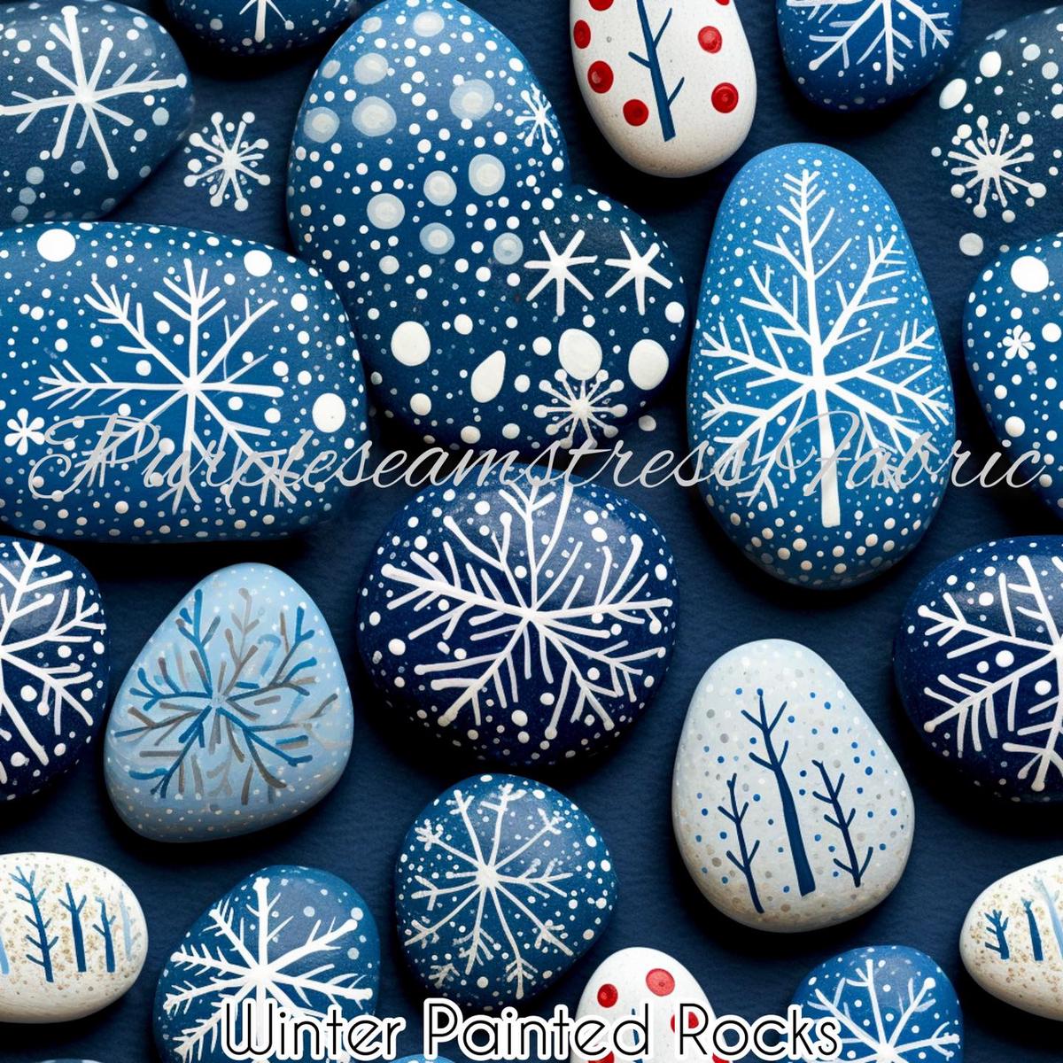 Winter Painted Rocks  Fabric
