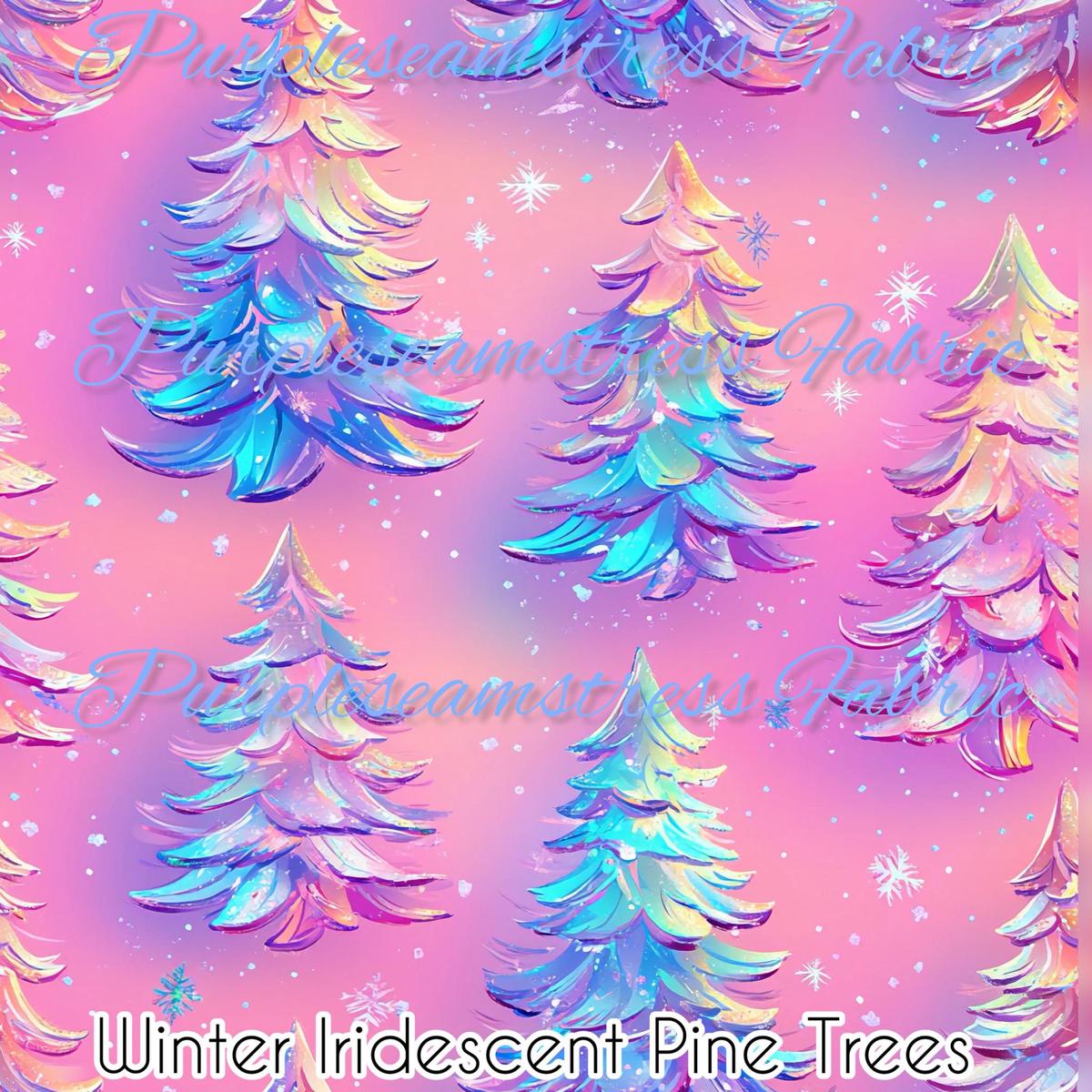Winter Iridescent Pine Trees  Fabric