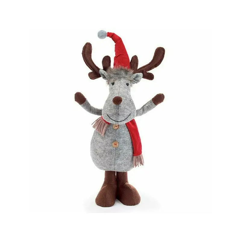 GRAY MOOSE WITH RED VELVET HAT AND SCARF