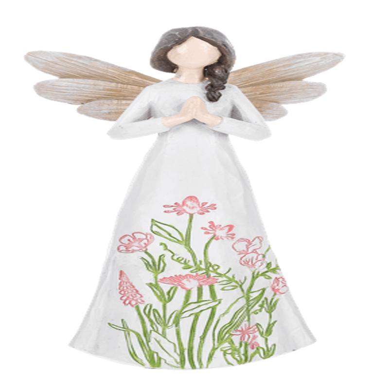 Wildflower Angel Figurine - Pink Flowers Angel with Praying Hands