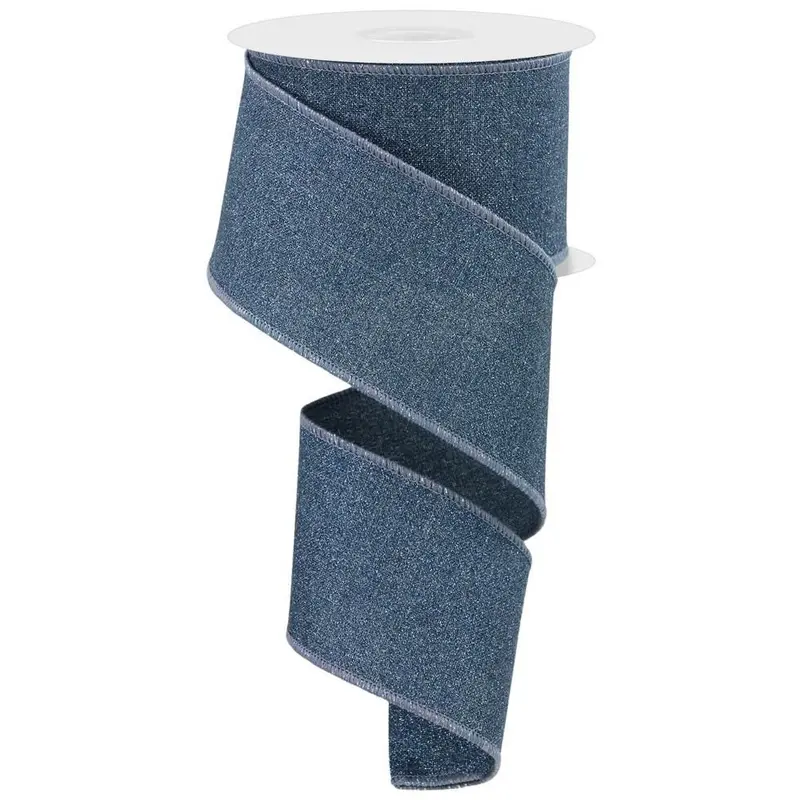 10 Yards of Smoke Blue Fine Glitter on Royal Burlap Ribbon