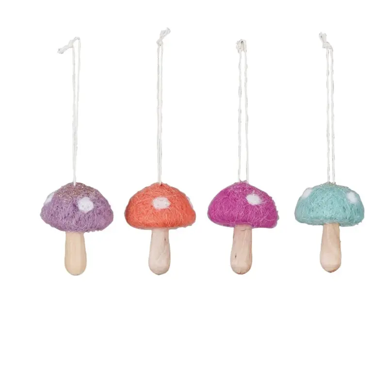 Wool & Wood Mushroom Ornament, Small - 4 Color Options