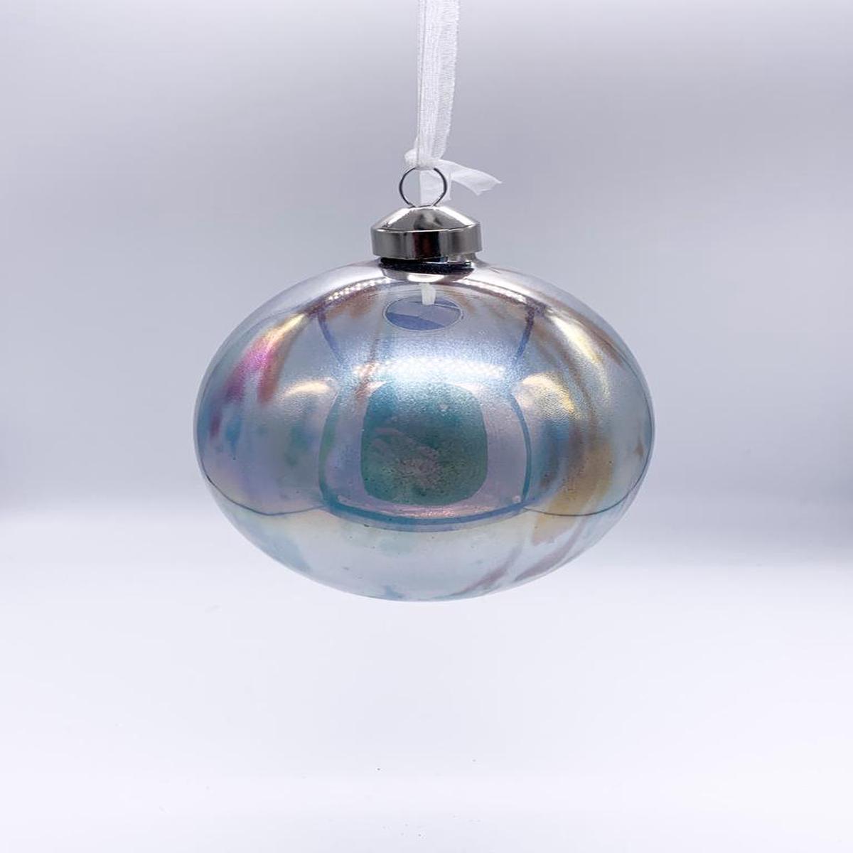 10cm Iridescent Silver Glass Christmas Tree Ball