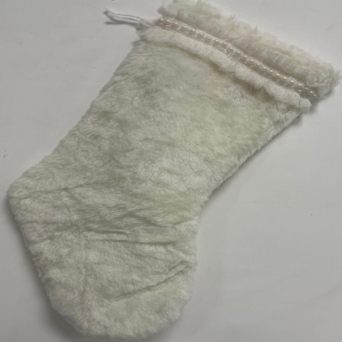 White Plush Epiphany Stocking with Beads, 49cm
