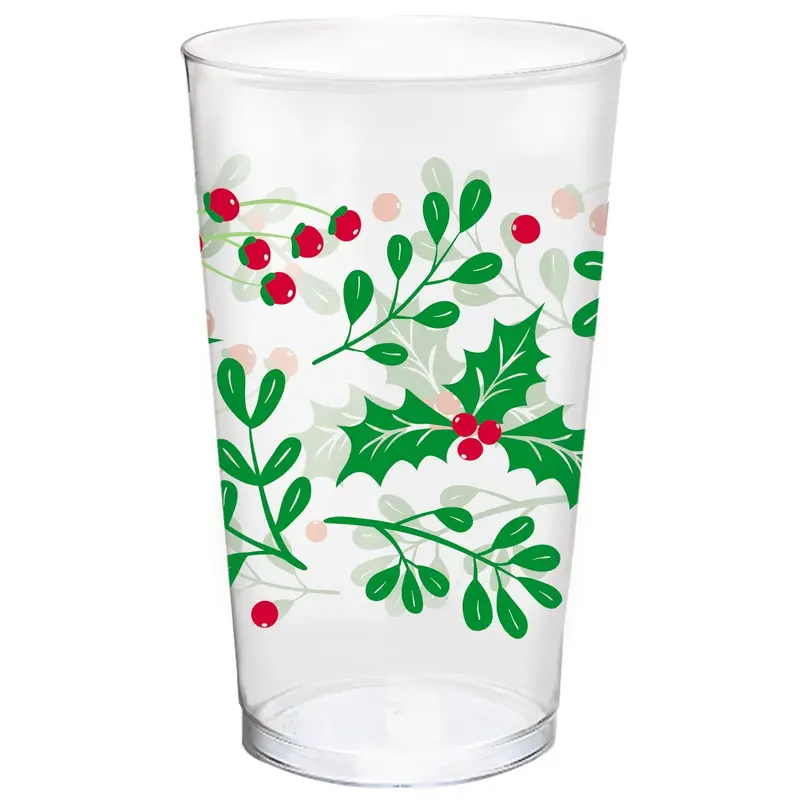 Holly Plastic Tumbler, 16 oz.