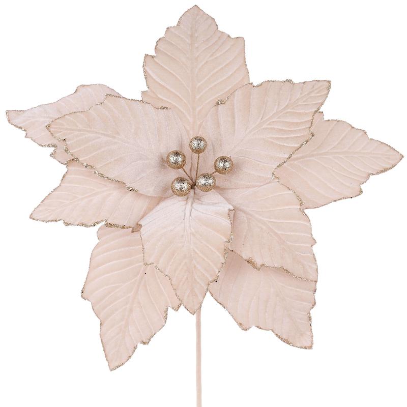 10.5" Champagne Velvet Poinsettia Pick