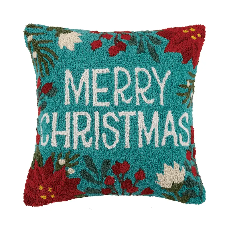"Merry Christmas" Hook Pillow - Blue