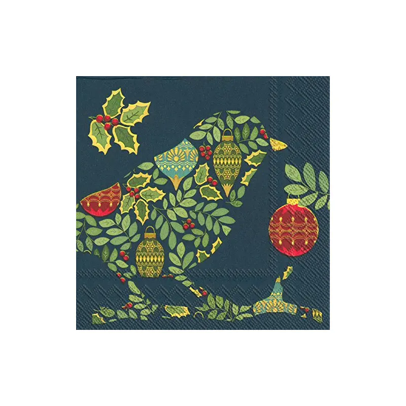 Holiday Lunch Napkins, Festive Bird - Blue