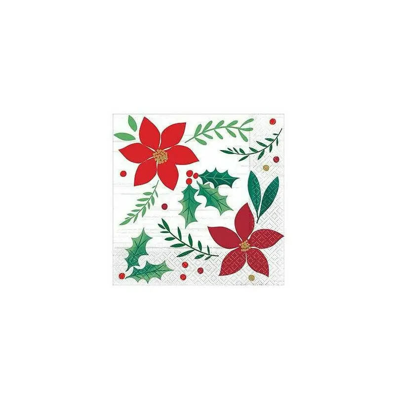 Holly Merry Christmas Beverage Napkins 16ct