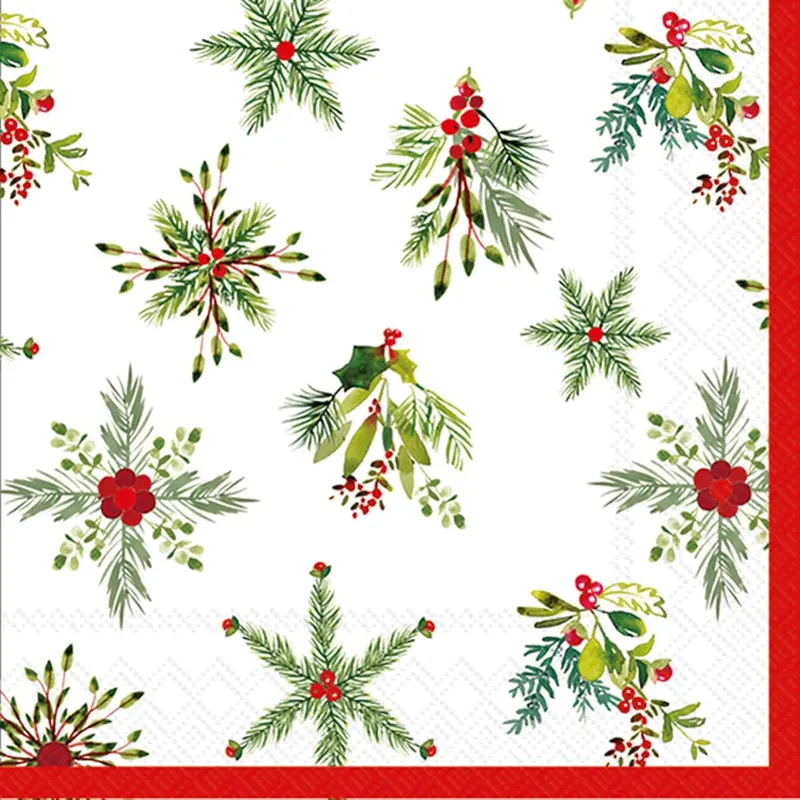 Cocktail Napkins Disposable 3-Ply Paper Party Napkin Pack, 5" x 5", Merry Berry Stars, 20-Count