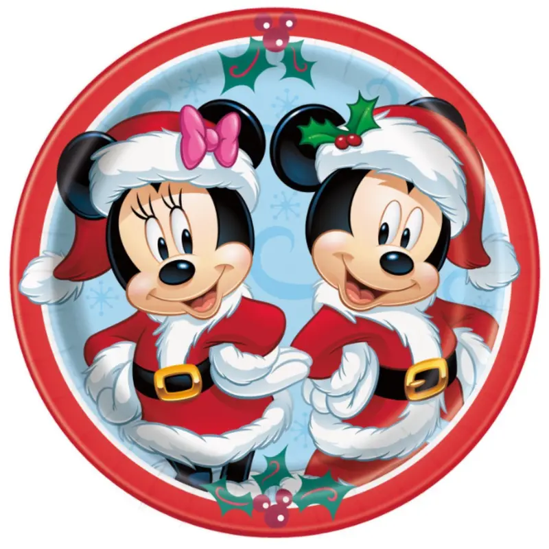 Disney Mickey & Minnie Mouse Christmas Round 9" Dinner Plates  8ct