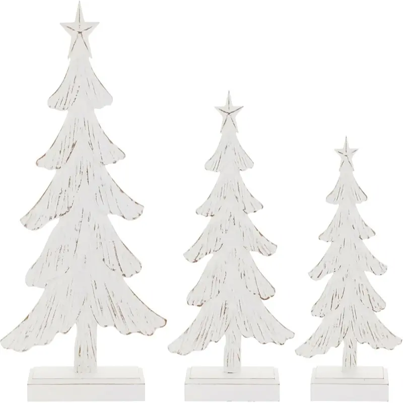 Christmas Tree for Tabletop Mantel Shelf Winter Holiday Decorations for Home, 3 Sizes, Weathered Winter White Trees