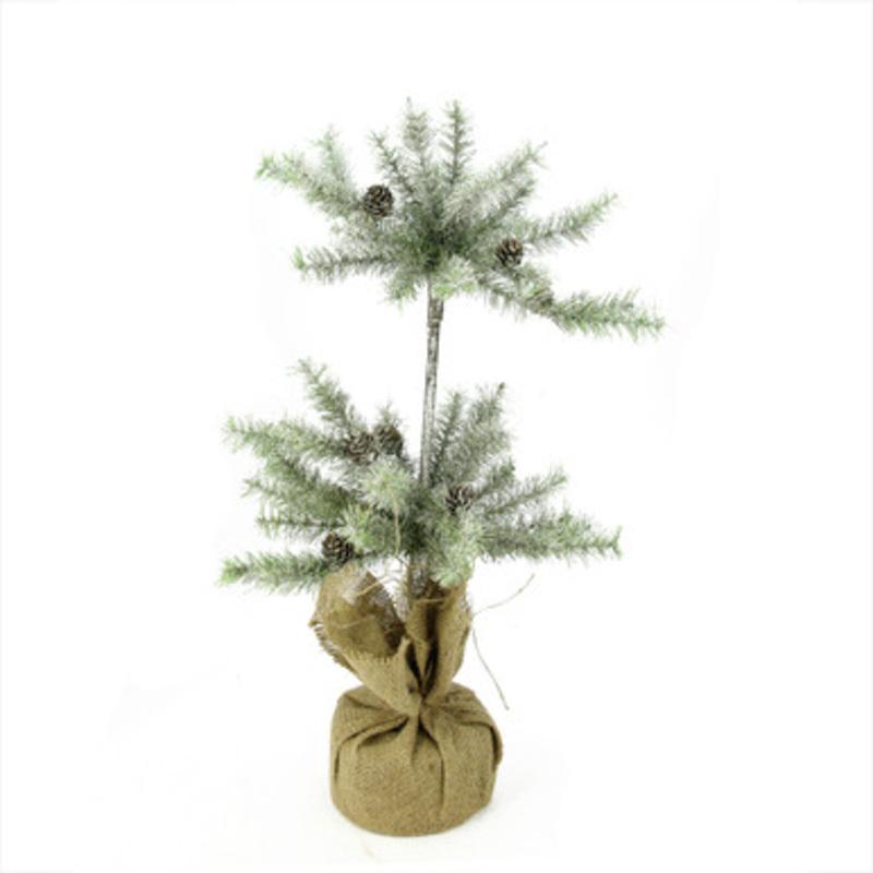28 Green Vintage Glitter Pine Artificial Christmas Double Topiary Tree  Unlit