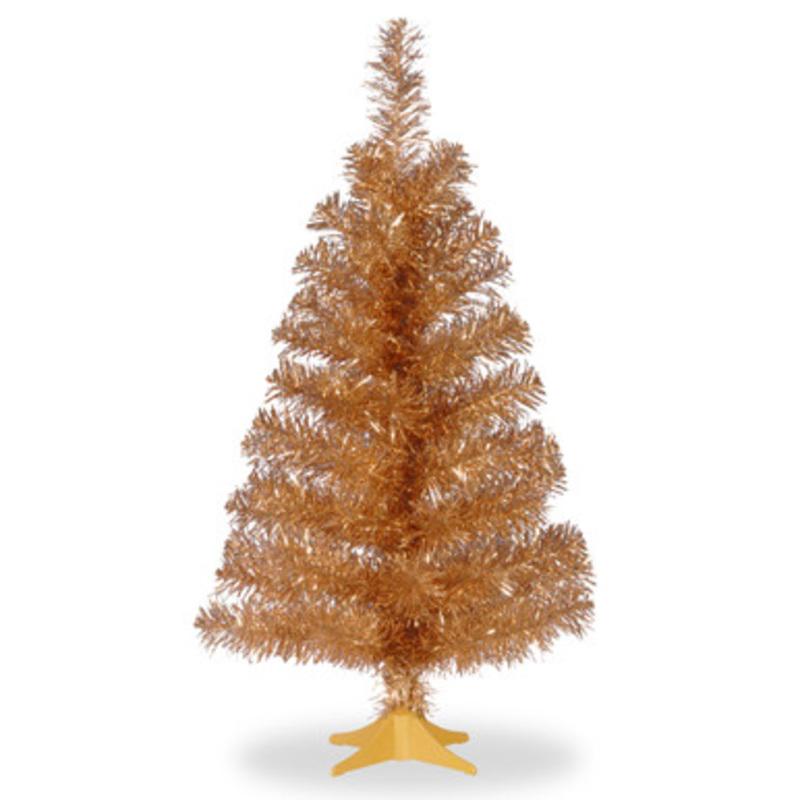 3 Champagne Gold Tinsel Artificial Christmas Tree, Unlit