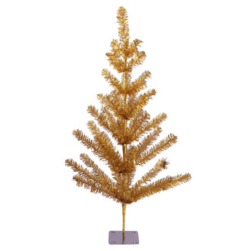 3 Medium Gold Tinsel Twig Artificial Christmas Tree, Unlit