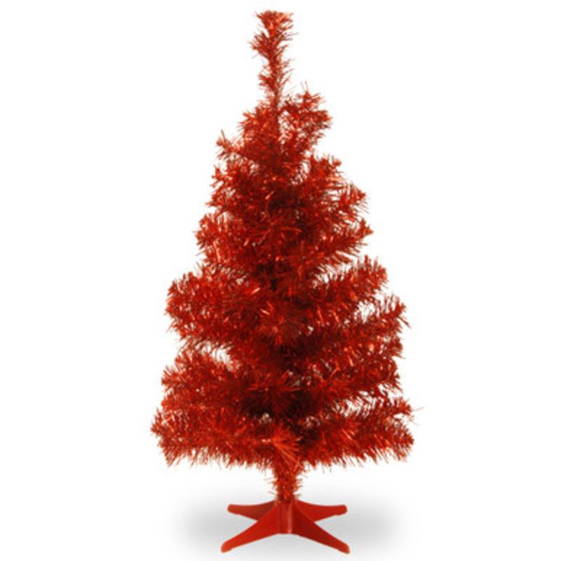 3 Medium Red Pine Tinsel Artificial Christmas Tree  Unlit