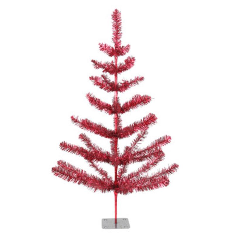 3 Medium Red Tinsel Twig Artificial Christmas Tree, Unlit