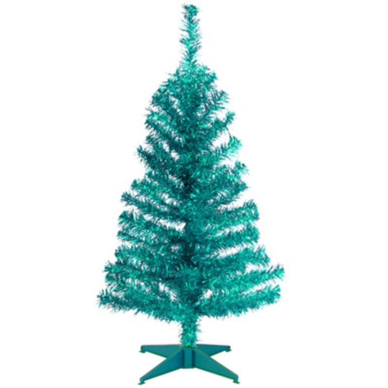 3 Medium Turquoise Blue Pine Tinsel Artificial Christmas Tree, Unlit