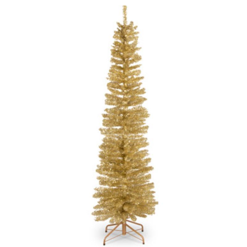 6 Pencil Champagne Gold Tinsel Artificial Christmas Tree  Unlit