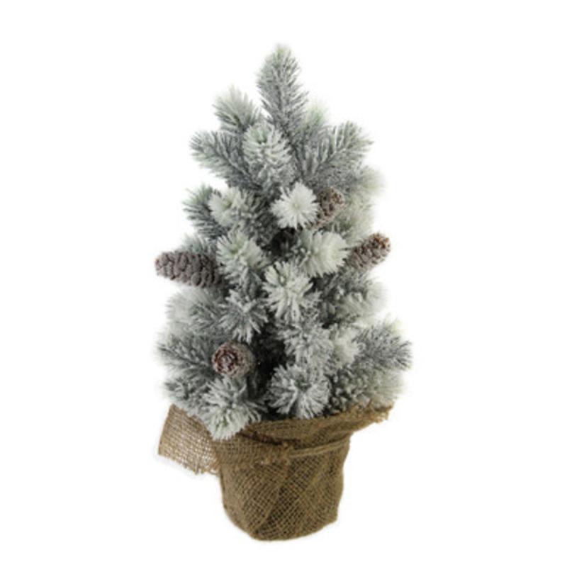 Medium Flocked Pine Artificial Christmas Tree with Burlap Base  16  Unlit