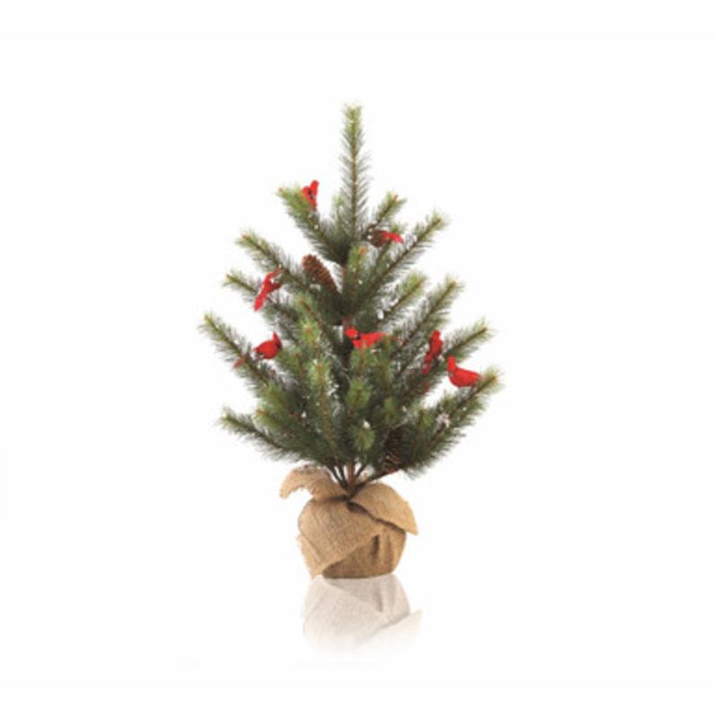 2 Green and Brown Glittered Cardinal Snow Pine Artificial Christmas Tree  Unlit