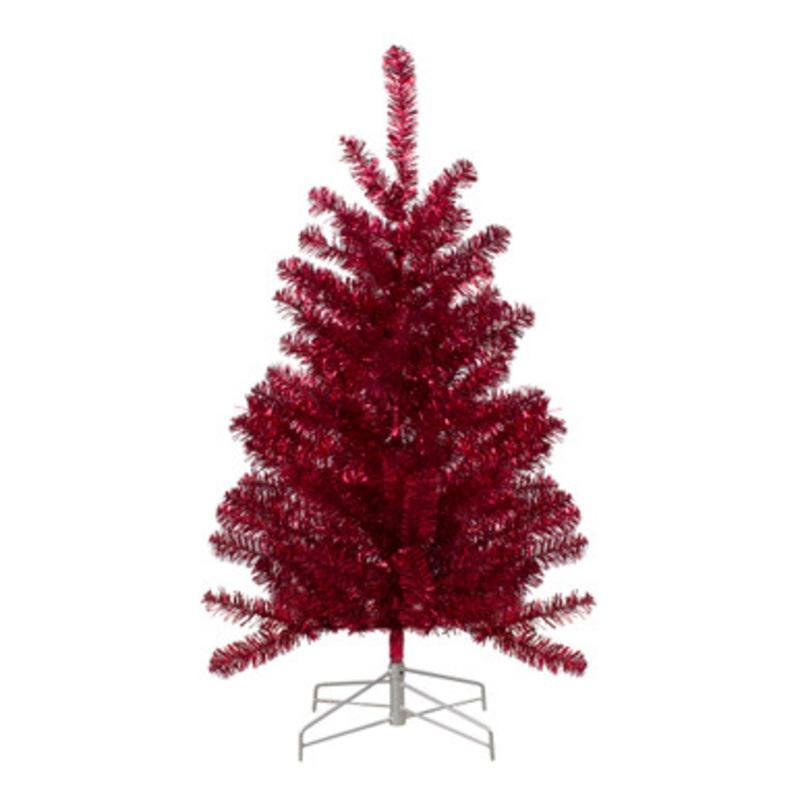 3 Metallic Crimson Tinsel Artificial Christmas Tree  Unlit