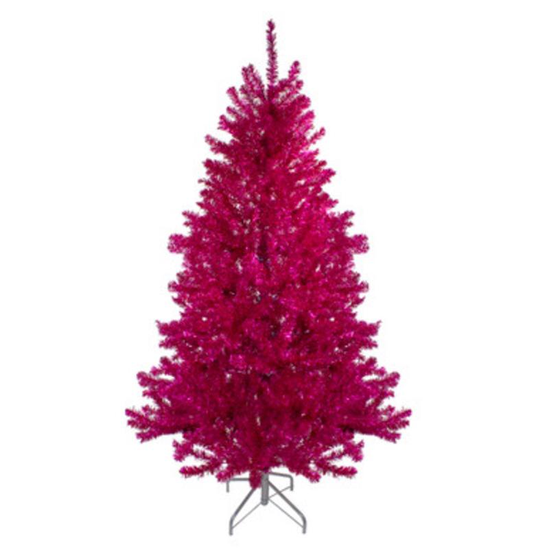 Metallic Tinsel Artificial Christmas Tree  7  Dark Pink  Unlit