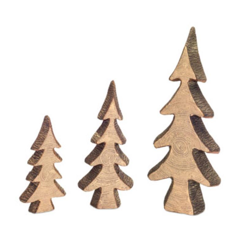 Set of 3 Wooden Brown and Beige Foam Decorative Christmas Trees 29