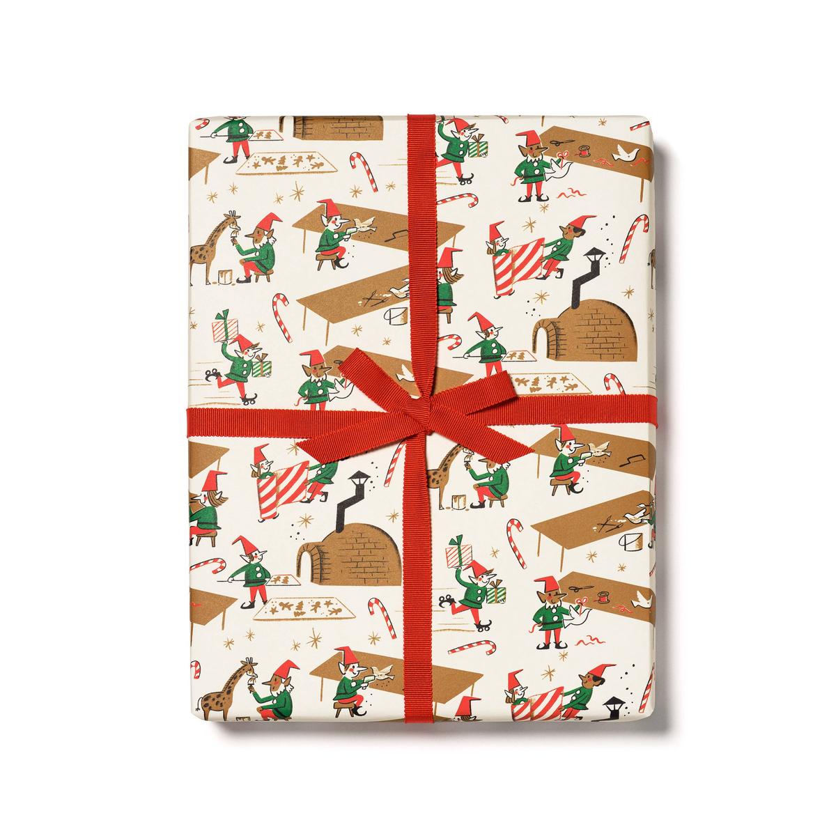 Santa's Workshop holiday wrapping paper -single sheet